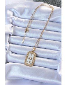 316L Steel Chain Gold Color Enameled Zircon Stone Eye Figure Tarot Necklace 316L Steel Chain Gold Color Enameled Zircon Stone Eye Figure Tarot Necklace