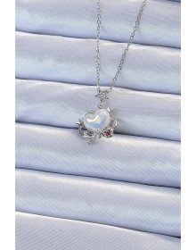 316L Steel Chain Silver Color Zircon Stone Planet Looking Heart Necklace