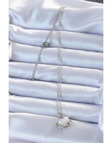 316L Steel Chain Silver Color Zircon Stone Planet Looking Heart Necklace