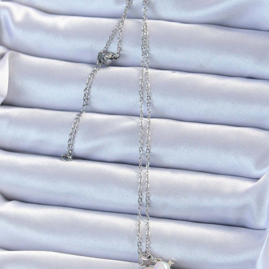 316L Steel Chain Silver Color Zircon Stone Planet Looking Heart Necklace