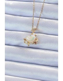 316L Steel Chain Gold Color Zircon Stone Planet Looking Heart Necklace