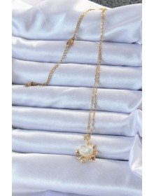 316L Steel Chain Gold Color Zircon Stone Planet Looking Heart Necklace