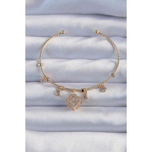 Brass Gold Color Zircon Stone Clover Model Charm Bracelet Brass Gold Color Zircon Stone Clover Model Charm Bracelet