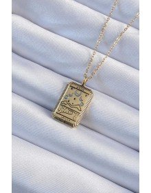 316L Steel Chain Antiqued Gold Color Tarot Necklace with Moon Figure
