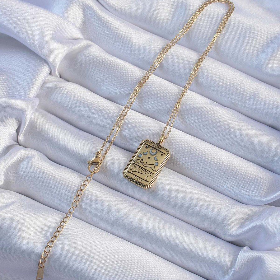 316L Steel Chain Antiqued Gold Color Tarot Necklace with Moon Figure