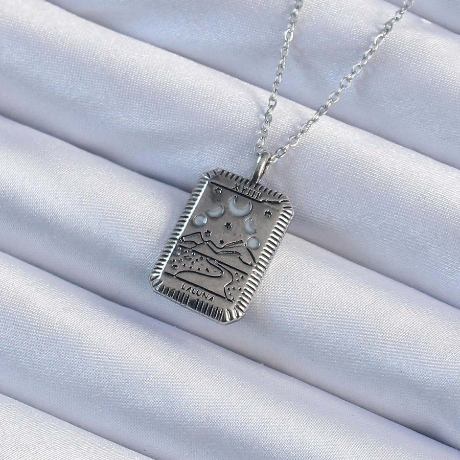 316L Steel Chain Aged Silver Color Tarot Necklace with Moon Figure 316L Steel Chain Aged Silver Color Tarot Necklace with Moon Figure