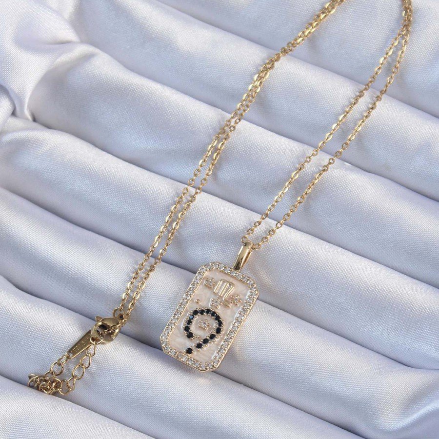 316L Steel Chain Gold Color Zircon Stone Minimal Daisy Figured Tarot Necklace