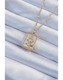 316L Steel Chain Gold Color Zircon Stone Tarot Necklace with Lion Figure