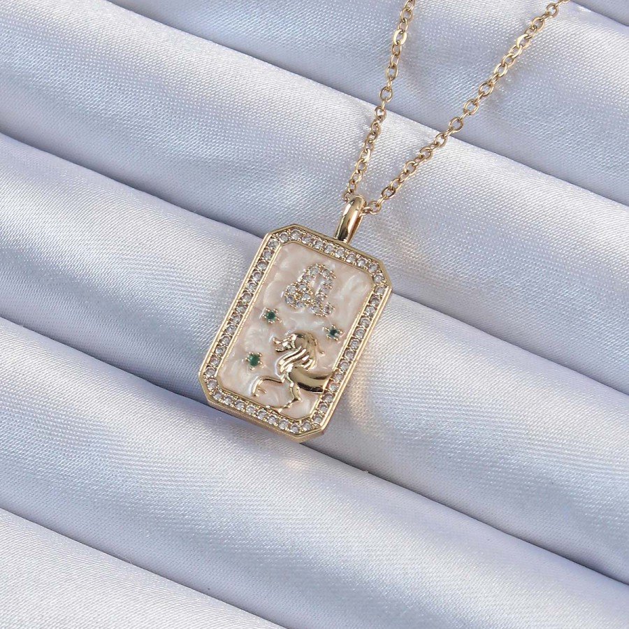 316L Steel Chain Gold Color Zircon Stone Tarot Necklace with Lion Figure