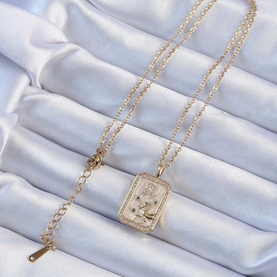 316L Steel Chain Gold Color Zircon Stone Tarot Necklace with Lion Figure
