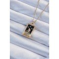 316L Steel Chain Tarot Necklace with Gold Color Zircon Stone and Black Enamel Girl Figure