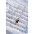 316L Steel Chain Tarot Necklace with Gold Color Zircon Stone and Black Enamel Girl Figure