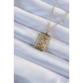 316L Steel Chain Aged Gold Color Pink Enamel Heart Figured Tarot Necklace