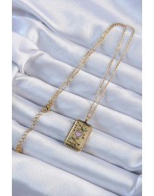 316L Steel Chain Aged Gold Color Pink Enamel Heart Figured Tarot Necklace