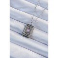 316L Steel Chain Aged Silver Color Pink Enamel Heart Figured Tarot Necklace