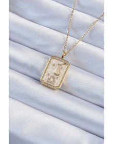316L Steel Chain Gold Color Zircon Stone Framed Tarot Necklace