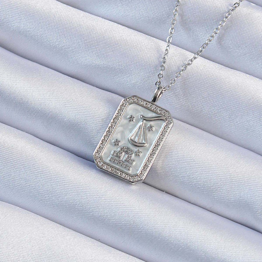316L Steel Chain Silver Color Zircon Stone Framed Tarot Necklace