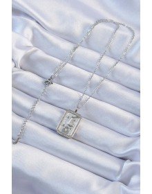 316L Steel Chain Silver Color Zircon Stone Framed Tarot Necklace