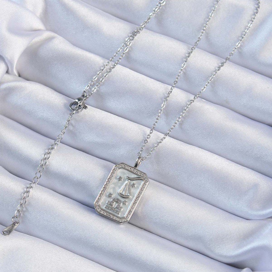 316L Steel Chain Silver Color Zircon Stone Framed Tarot Necklace