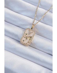 316L Steel Chain Gold Color Zircon Stone Tarot Necklace with Bull Figure
