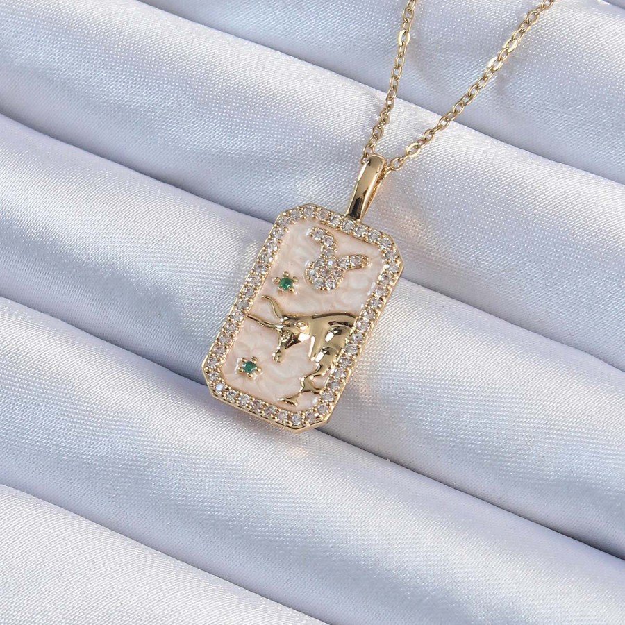316L Steel Chain Gold Color Zircon Stone Tarot Necklace with Bull Figure