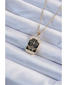 316L Steel Chain Gold Color Embroidered Black Enamel Tarot Necklace