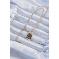 316L Steel Chain Gold Color Embroidered Black Enamel Tarot Necklace