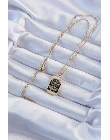 316L Steel Chain Gold Color Embroidered Black Enamel Tarot Necklace