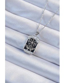 316L Steel Chain Silver Color Embroidered Black Enamel Tarot Necklace