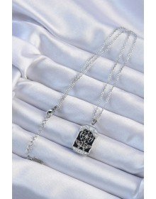 316L Steel Chain Silver Color Embroidered Black Enamel Tarot Necklace