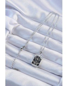 316L Steel Chain Silver Color Embroidered Black Enamel Tarot Necklace