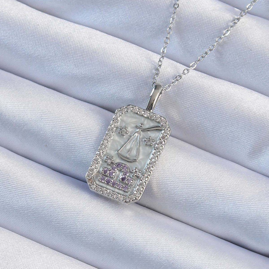 316L Steel Chain Silver Color Lilac Zircon Stone Tarot Necklace