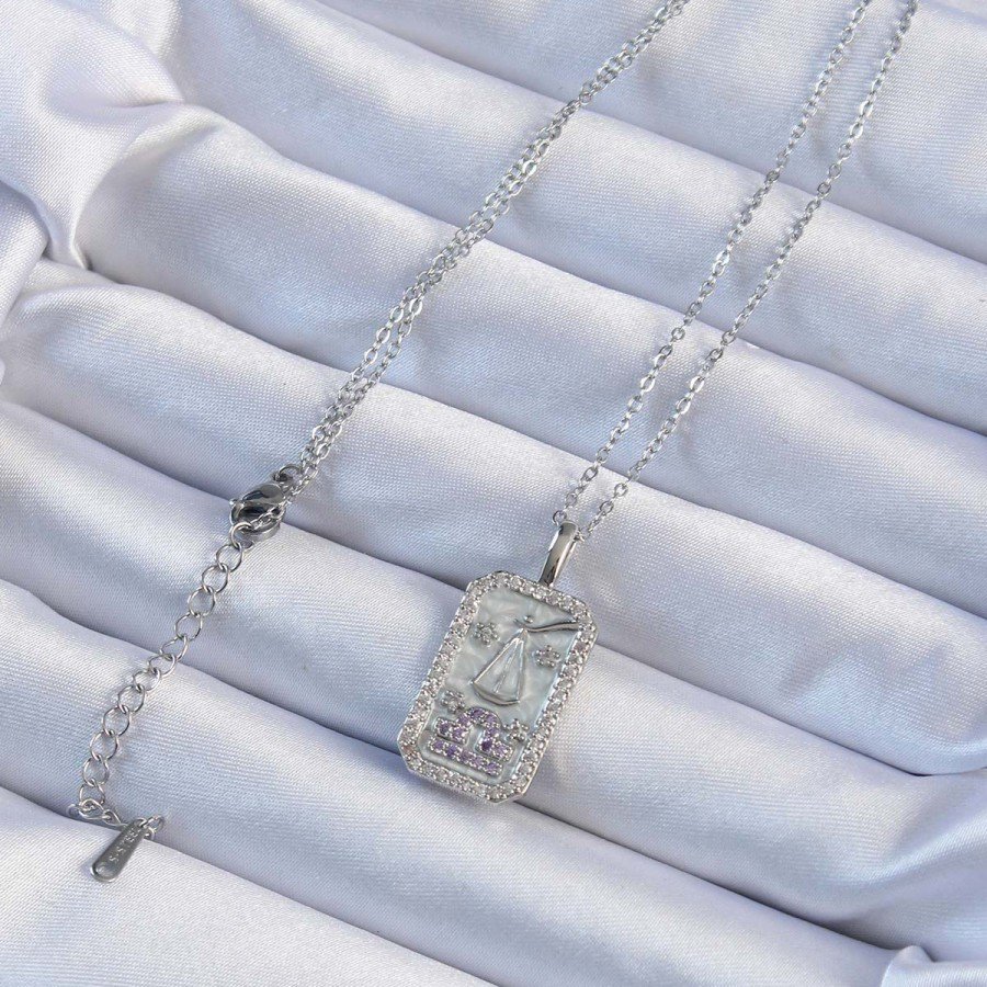316L Steel Chain Silver Color Lilac Zircon Stone Tarot Necklace