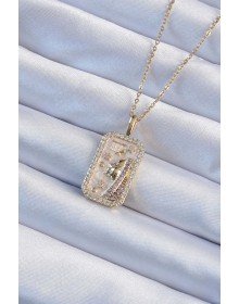 316L Steel Chain Gold Color Zircon Stone Tarot Necklace with Face Figure