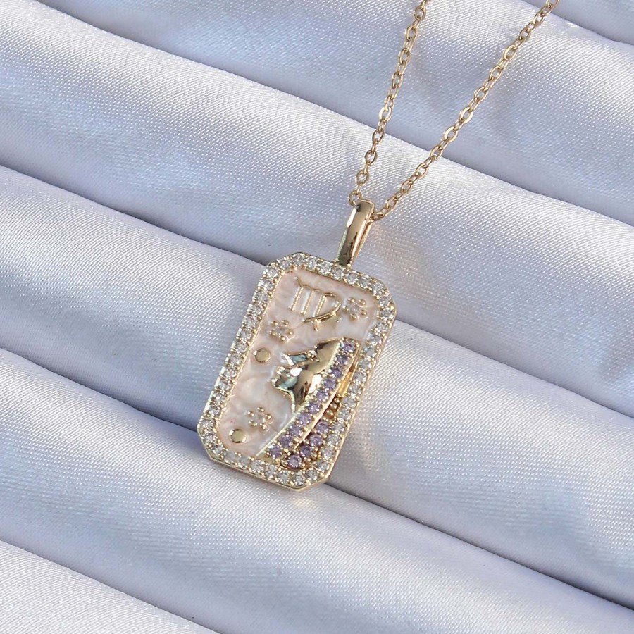 316L Steel Chain Gold Color Zircon Stone Tarot Necklace with Face Figure