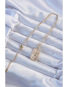 316L Steel Chain Gold Color Zircon Stone Tarot Necklace with Face Figure