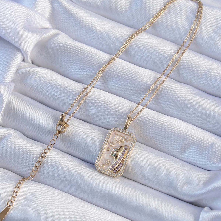 316L Steel Chain Gold Color Zircon Stone Tarot Necklace with Face Figure