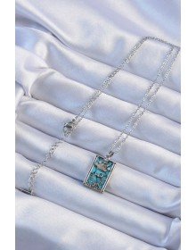 316L Steel Chain Silver Color Zircon Stone Blue Marble Pattern Crown Model Tarot Necklace