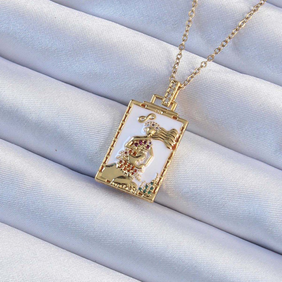 316L Steel Chain Gold Color White Enamel Tarot Necklace
