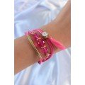 Pink Zircon Stone String Tassel Detail Multiple Bracelet
