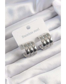 316L Steel Silver Color 3-Piece Appearance Dome Model Half Hoop Earring