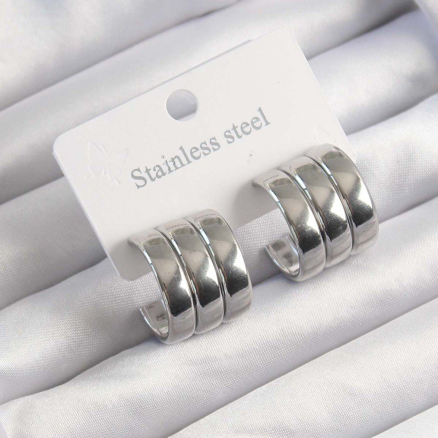 316L Steel Silver Color 3-Piece Appearance Dome Model Half Hoop Earring