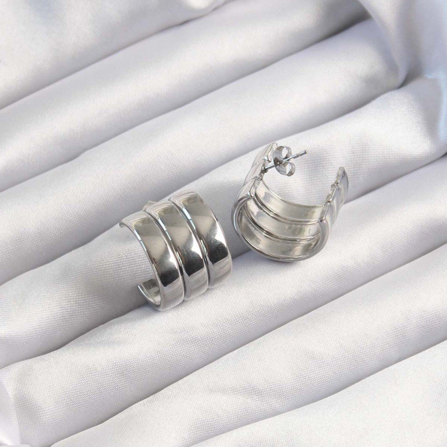 316L Steel Silver Color 3-Piece Appearance Dome Model Half Hoop Earring