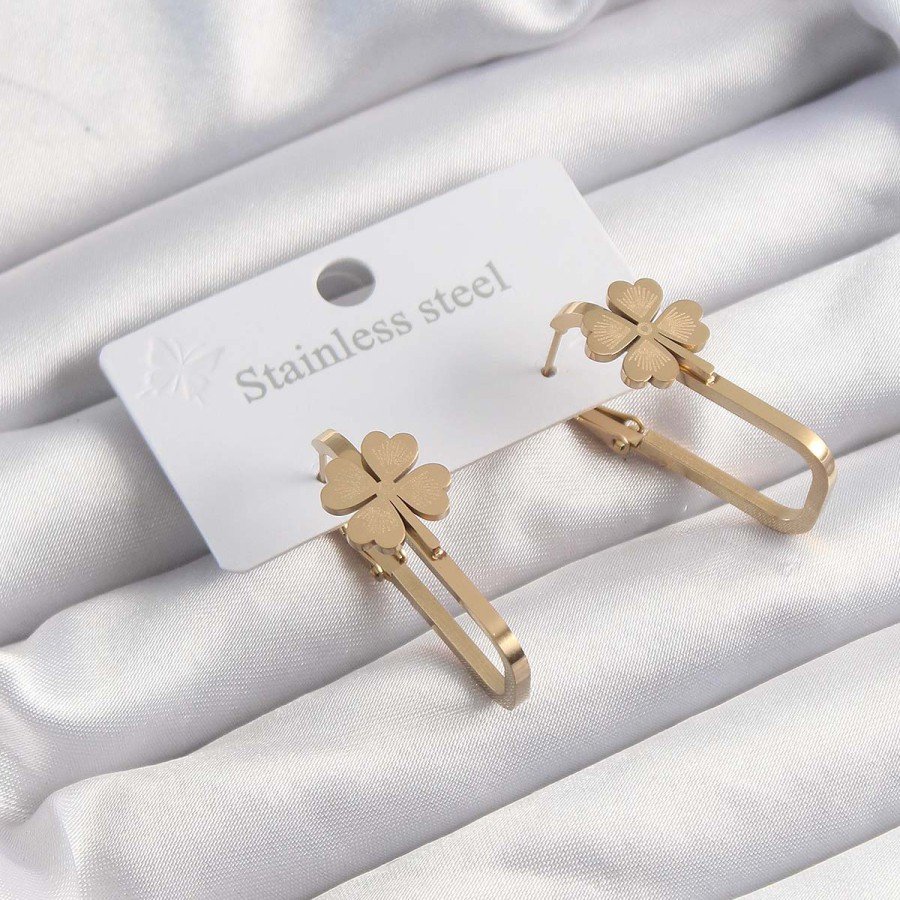 316L Steel Gold Color Geometric Clover Model Earrings