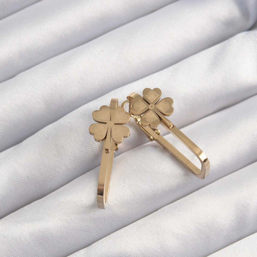 316L Steel Gold Color Geometric Clover Model Earrings