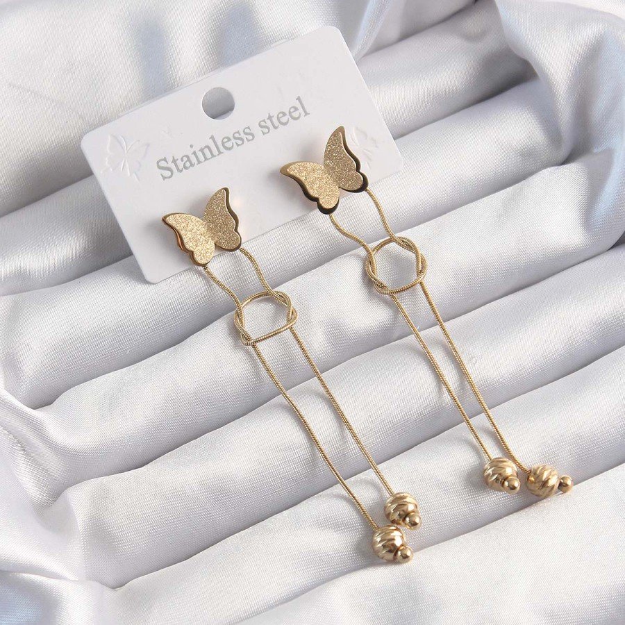 316L Steel Gold Color Dangle Knot Model Butterfly Earrings
