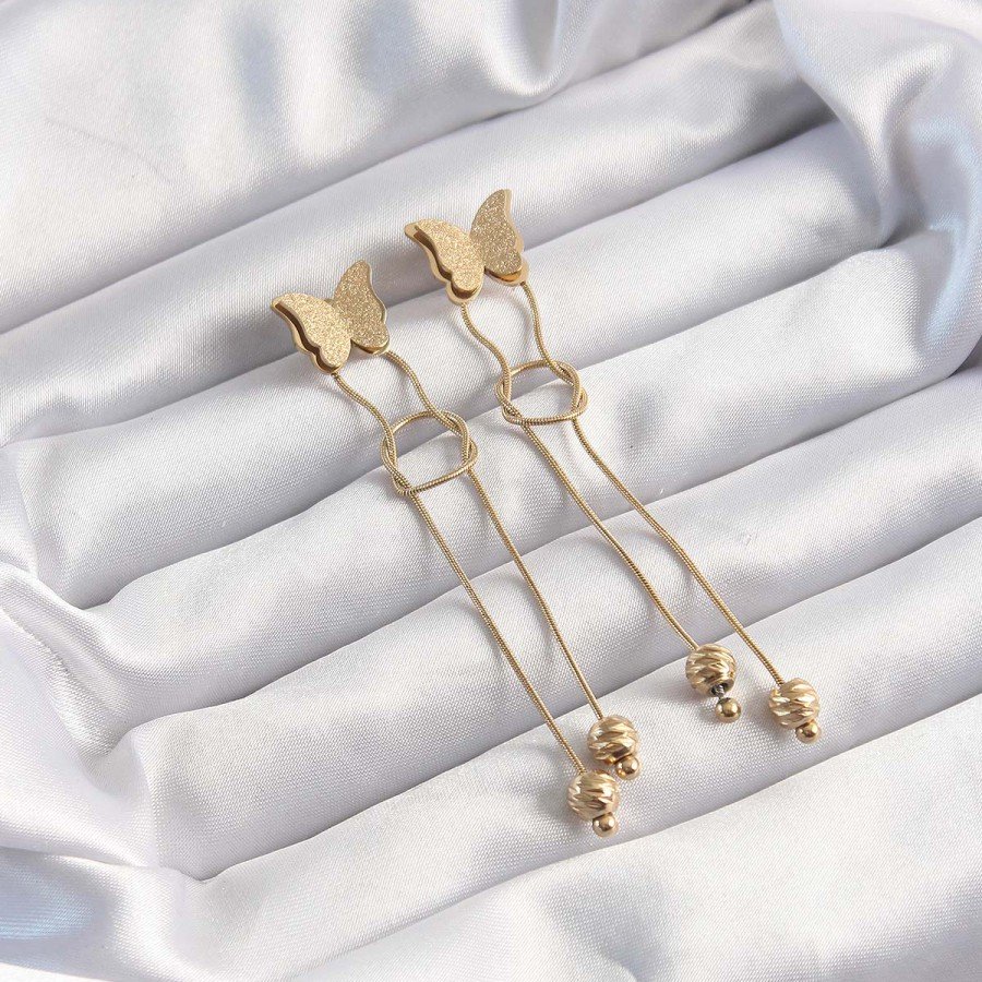 316L Steel Gold Color Dangle Knot Model Butterfly Earrings