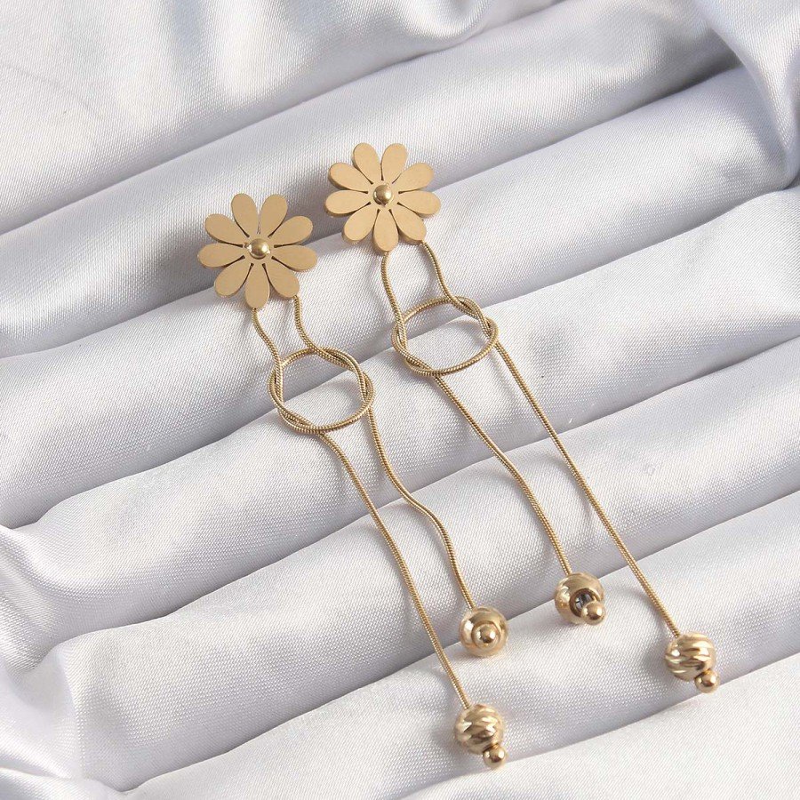 316L Steel Gold Color Dangle Knot Model Daisy Earrings