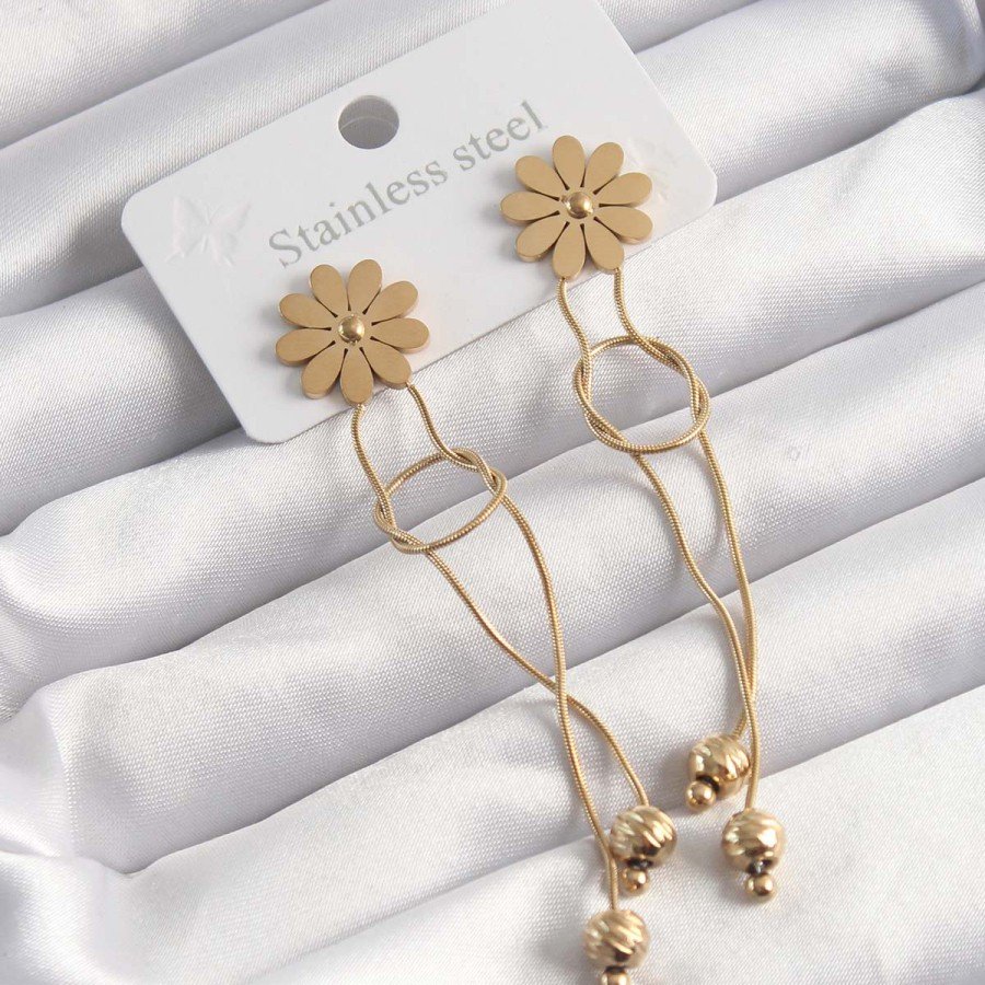 316L Steel Gold Color Dangle Knot Model Daisy Earrings