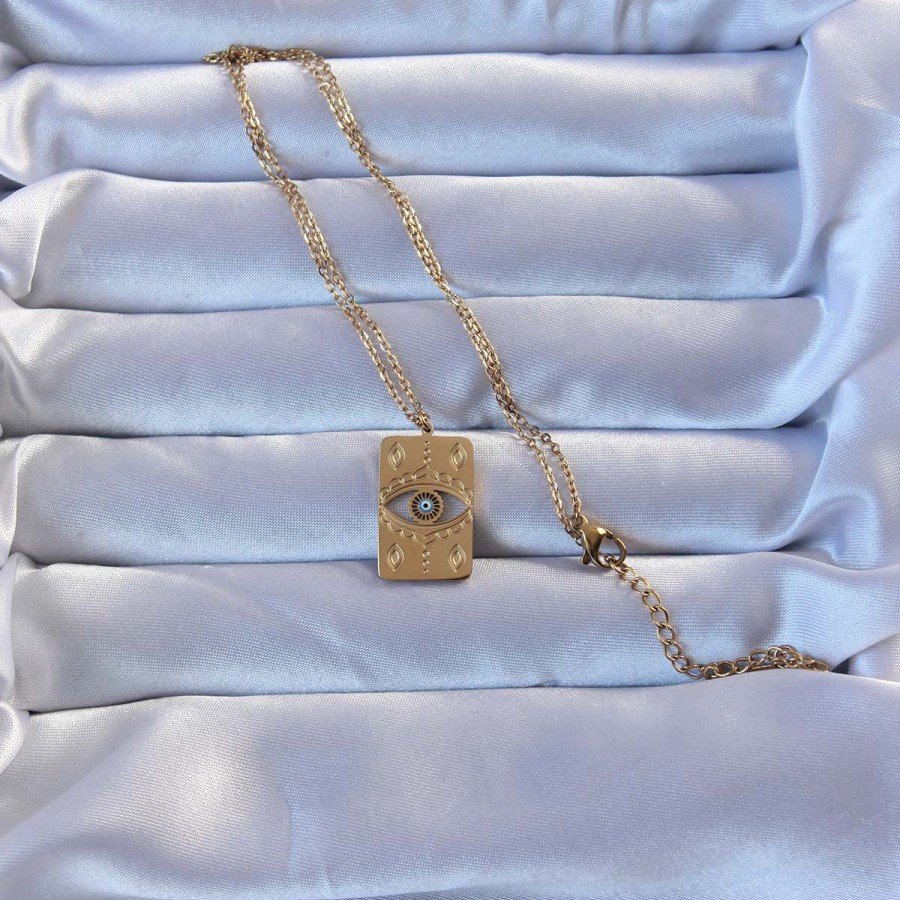 316L Gold Color Embroidered Vintage Necklace with Evil Eye 316L Gold Color Embroidered Vintage Necklace with Evil Eye